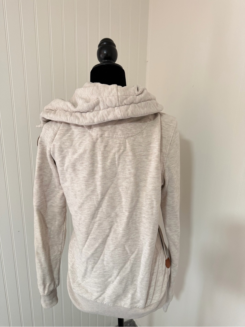 Wanakome Cream White Asymmetrical Zip Hoodie Women’s Small Cozy Fleece Hood S - Picture 5 of 10